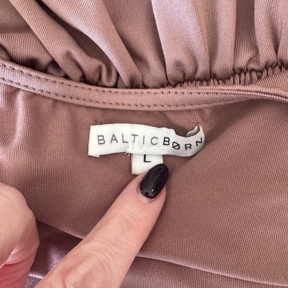 Baltic Born - Blush Pink V-Neck Maxi Dress Long Sleeve Slit Sz L - Picture 7 of 9